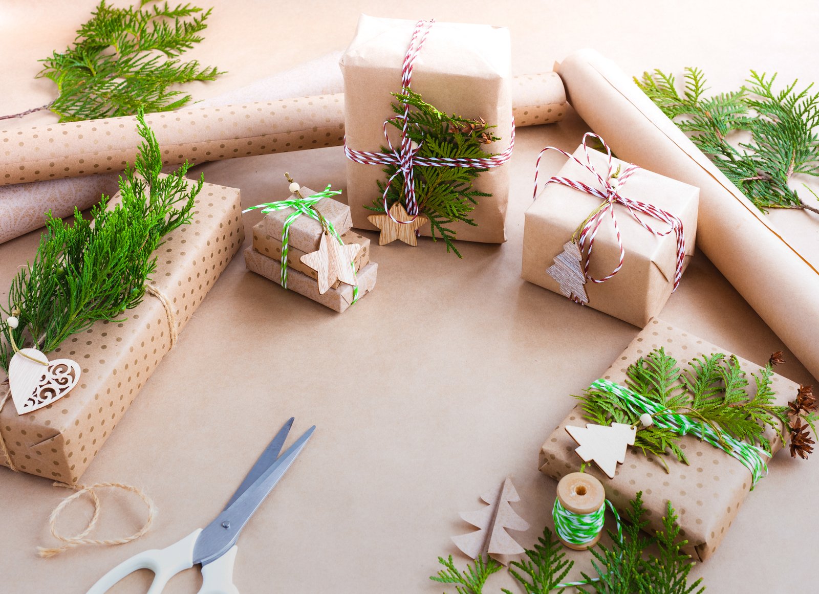 Preparing for the Christmas holidays. Gift wrapping